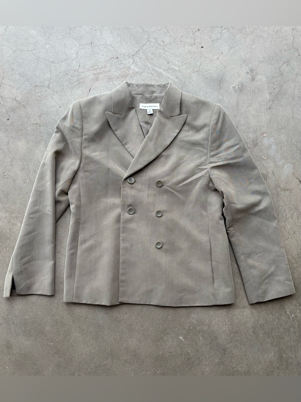 Amanda Smith Petite Double Breasted Blazer Jacket Taupe Gray Size 4P
